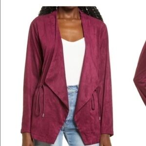 BLANK NYC Burgundy Faux Suede Drapey Jacket